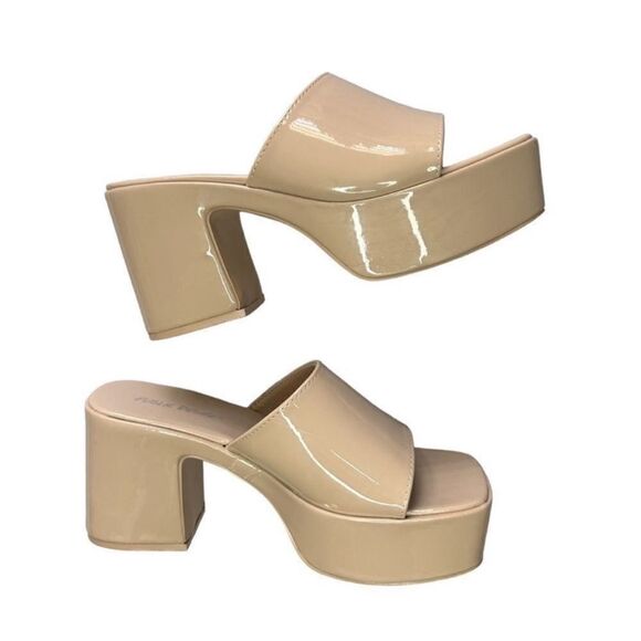 platform patent block heels slide nude sandal Public Desire SIZE: US 8 - Picture 2 of 10